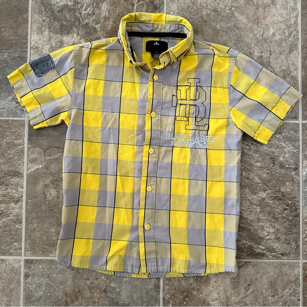 Blac Label Y2K Yellow/Grey Plaid Button Up Shirt Kids Youth Size 7 (Sm/Med)